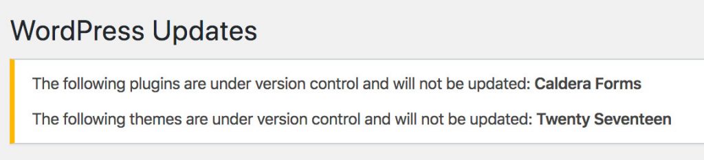 Version Control Updates Screen